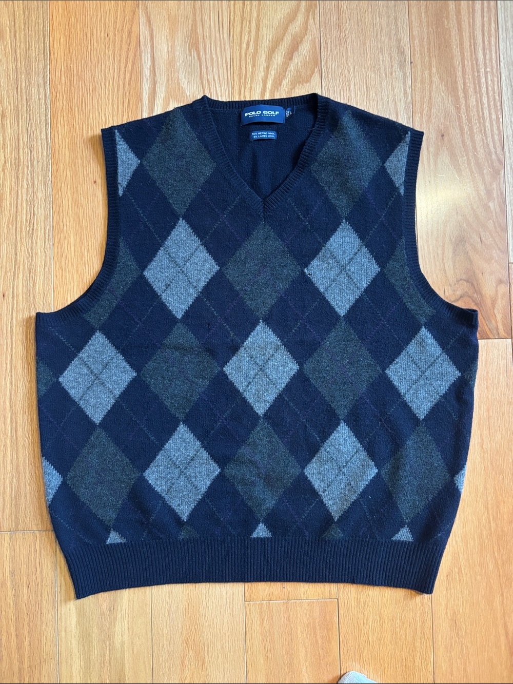 Wool Polo Golf Black/Grey Argyle V-Neck Sweater Vest